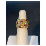 Gorgeous gold tone over sterling multi-colored cocktail ring…..size 5
