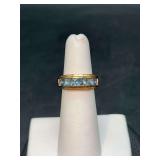 Gold tone over sterling ring with square topaz-like stones…..size 5….4 grams