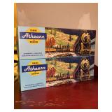(2) HO Gauge ATHEARN Trains in miniature scale kits in original box…..1891 Santa Fe Standard Diner (needs assembled) and 1882 NYC Standard Full Baggage (needs assembled)