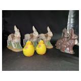 Adorable grouping of bunnies and chicks…..(3) Dept. 56 whit rabbits, (2) chocolate bunny candles and a pair of cute Easter chick s/p shakers