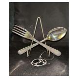 Grouping of (3) NEW Dept. 56 (only 1 pictured, others are boxed) silverplate fork/spoon napkin holder or could be used as book holder…..6-3/4w x 5-1/4 tall