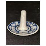 Vintage Dedham Potting Shed Rabbit Pattern Blue/White Pottery Ring Holder