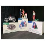 Dept. 56 Village Accessory Pieces…..Snow Village and Christmas In The City Series…..Handpainted porcelain and all in original boxes…..police car is battery powered
