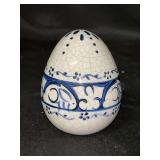 Vintage Dedham Potting Shed Rabbit Pattern Blue/White Crackle Egg Pottery Figurine