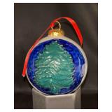 Rowe Pottery Works Salt Glaze “Tannenbaum - 1999”large ornament with Christmas tree motif…..measures 4” across