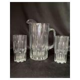 8-piece set of matching Mikasa Berkeley Highball Handblown Glasses and Pitcher…..Starburst Shape….pitcher and 2 glasses are pictured - other glasses are boxed