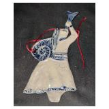 Vintage Rowe Pottery Works Salt Glaze Christmas ornament featuring Gabriel…..6-1/2” tall