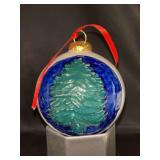 Rowe Pottery Works Salt Glaze “Tannenbaum - 1999”large ornament with Christmas tree motif…..measures 4” across