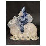 Rowe Pottery Works Salt Glaze Santa Riding Rabbit….5” long x 5-1/2” tall
