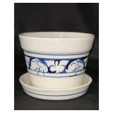 Vintage Dedham Potting Shed Rabbit Pattern Blue/White Pottery Planter with under tray…..5”D x 4” tall