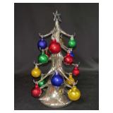Adorable Dept. 56 chrome Christmas tree with multi-colored glass ornaments…..9-1/2” tall