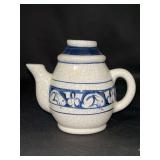 Vintage Dedham Potting Shed Rabbit Pattern Blue/White Pottery Teapot