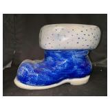 ROWE Pottery Works Salt Glaze Santa Boot….can be used as decor, candy dish, candle holder or however you like…..7-1/2”D x 19” long x 7-1/2” tall
