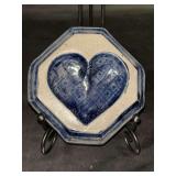 Vintage (1993) Rowe Pottery Works Salt Glaze Heart Motif Trinket Tray…..4-3/4”D
