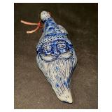 Rowe Pottery Works Salt Glaze Santa Face Ornament…..4-1/2” tall
