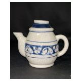 Vintage Dedham Potting Shed Rabbit Pattern Blue/White Pottery Teapot