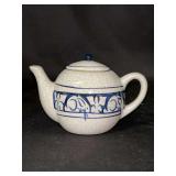 Vintage Dedham Potting Shed Rabbit Pattern Blue/White Pottery Miniature Teapot