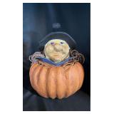 Uniquely designed paper mache witch-head pumpkin home decor…..12” tall…..head does not fit tightly