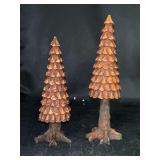 Pair of (2) Dept. 56 Handpainted Cold Cast Porcelain Village Pine Cone Trees….7 and 8–/2” tall
