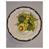 Signed Eva Gordon Ceramic Art 12” Plate w/3D "Avacado" & Hanger in excellent condition...