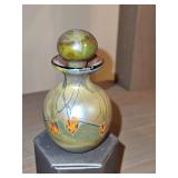 Vintage Signed and Dated greenish-blue and gold iridescent Art Nouveau Glass perfume bottle w/Dauber in excellent vintage condition...