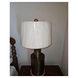 Brass table lamp 31.5" tall to top of finial w/15" shade...
