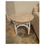 Metal based 24.25" round x 21.25" tall marble top side table...