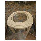 Wooden side table(heavy) 29x29x21.25" w/glass top...