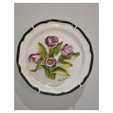 Signed Eva Gordon Ceramic Art 12” Plate w/3D "Tulip" & Hanger in excellent condition...