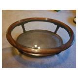 Vintage solid wood Oval glass top cocktail table 42x28x16"...