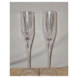Two(2) NEW Vintage Atlantis Hand Blown and Cut Full Lead Crystal from Portugal "9 5/8" Fluted Champagne" in the FOLIAGE Pattern; GLASSES HAVE BEEN STORED IN CHINA CABINET FOR SEVERAL YEARS AND HAVE A 