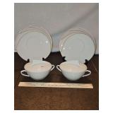 Two(2) Vintage New/Like New Cream Soup Bowl & Saucer Sets w/Lid of Hutschenreuther Germany China in the En Vogue Pattern...Maxim