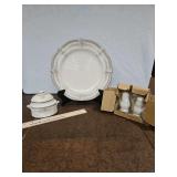 Vintage Like New Miscellaneous Pieces of Noritake Ivory China in the Rothschild Pattern...Ivory, Baroque, Blue Band, Pink Floral, Platinum Rim in excellent vintage condition...