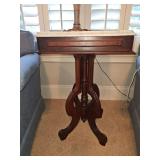 Gorgeous Victorian Walnut Marble Top Table 19.5x16.5x29.5" in excellent vintage condition LAMP NOT INCLUDED...