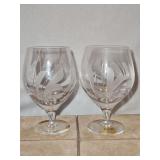 Two(2) NEW Vintage Atlantis Hand Blown and Cut Full Lead Crystal from Portugal "5" Brandy" in the FOLIAGE Pattern; GLASSES HAVE BEEN STORED IN CHINA CABINET FOR SEVERAL YEARS AND HAVE A FILM ON THEM. 