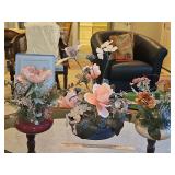 Group of artificial plant arrangements ROUND BLUE CONTAINER IS HAEGER USA...