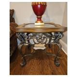 Large heavy wrought iron & composite material end table 28x28x26.5" w/glass top LAMP NOT INCLUDED...