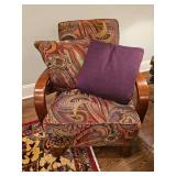 Gorgeous Paisley Print Upholstered Thomasville Furniture Side Chair 31x34x36" w/Wooden Arms & Legs PILLOWS INCLUDED...