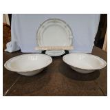 Vintage Like New 3 Serving Pieces of Noritake Ivory China in the Rothschild Pattern...Ivory, Baroque, Blue Band, Pink Floral, Platinum Rim in excellent vintage condition...