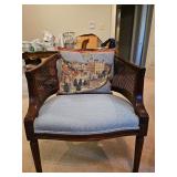 Vintage MCM wood/caned barrel back chair in very good vintage condition TOWER OF LONDON PILLOW INCLUDED...
