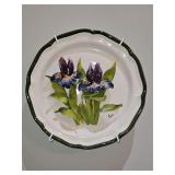 Signed Eva Gordon Ceramic Art 12” Plate w/3D "Iris" & Hanger in excellent condition...