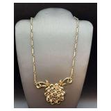 Vintage gold tone clear rhinestone flower statement necklace…..missing 3 stones