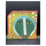 Authentic Signed Contemporary Artist Mose T Facial Folk Art with signature soda can tab hanger…..13-1/2 x 12-3/4