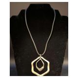 Chico’s Honeycomb Gold Tone Pendant necklace with leather-like strap