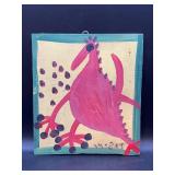 Authentic Signed Contemporary Artist Mose T Red Tico Bird Folk Art with signature soda can tab hanger…..10-3/4 x 12