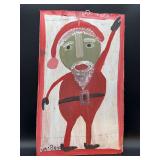 Authentic Signed Contemporary Artist Mose T Santa Folk Art with signature soda can tab hanger…..12-1/2 x 20-1/4