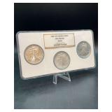 Set of 1989-1991 Silver Eagles One Dollar Coins, certified by the Numismatic Guaranty Corporation (NGC) with a grade of MS 69