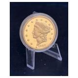 Replica or gilt version of an 1849 Liberty Head $20 gold coin, also known as a "Double Eagle"…..marked Copy on reverse