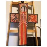Authentic Signed Contemporary Artist Mose T Cross Folk Art with signature soda can tab hanger…..19-1/2 x 29-1/2
