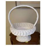 Vintage handwoven white wicker basket…..15w x 11-1/2 x 20 tall to top of handle